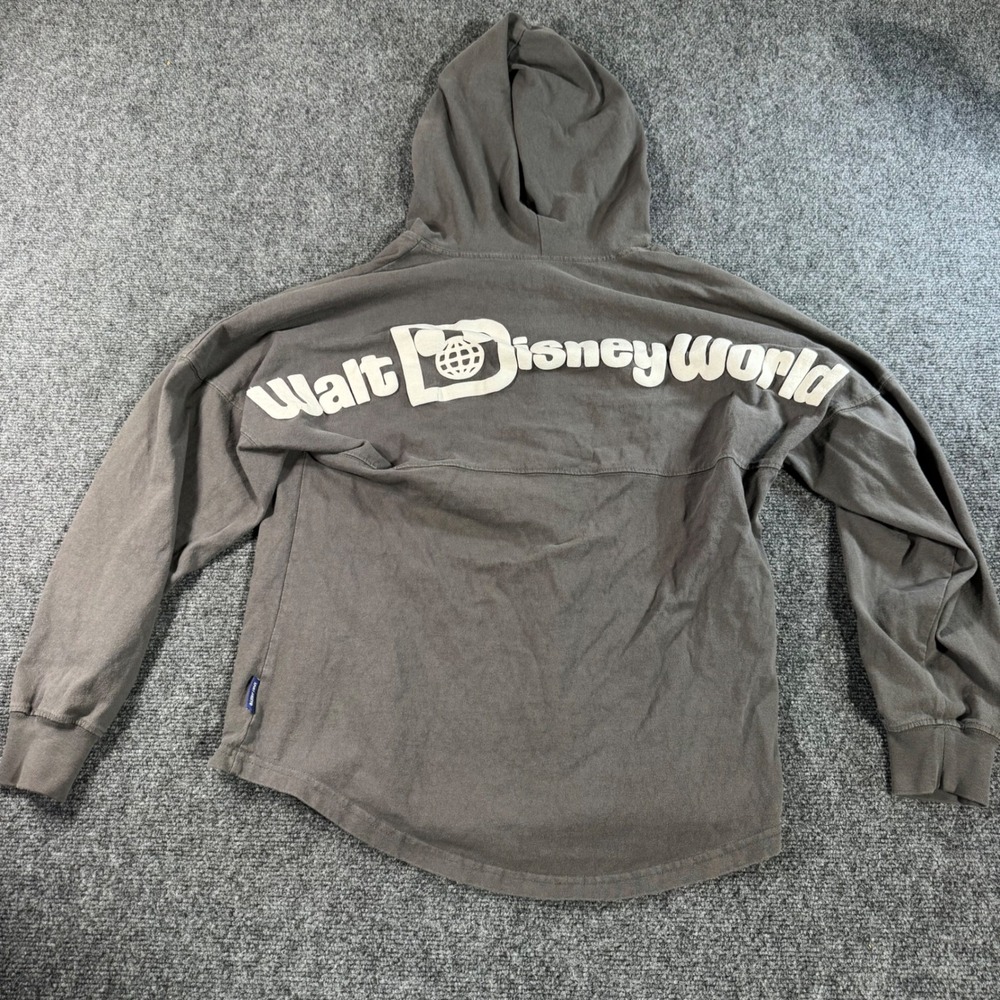 Walt Disney World Spirit Jersey Hoodie Charcoal Gray Puff Print Logo Womens L